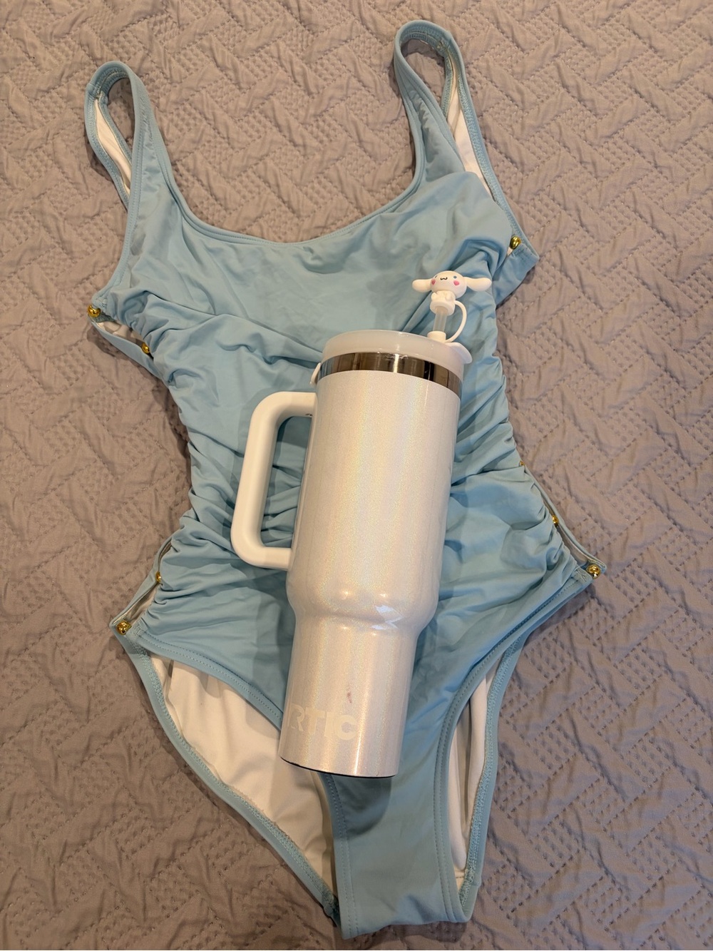 Light Blue women One-Piece Swimsuit - Classic Scoop Neck